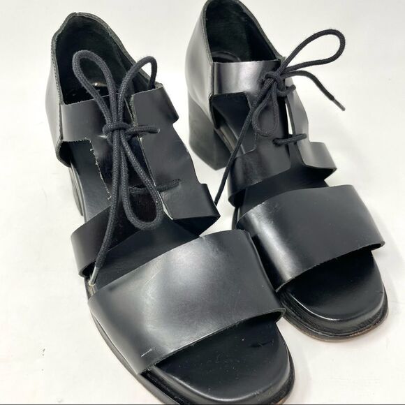Cos Black Leather Chunky Heel Lace Up Sandals Size 40 - Picture 7 of 11